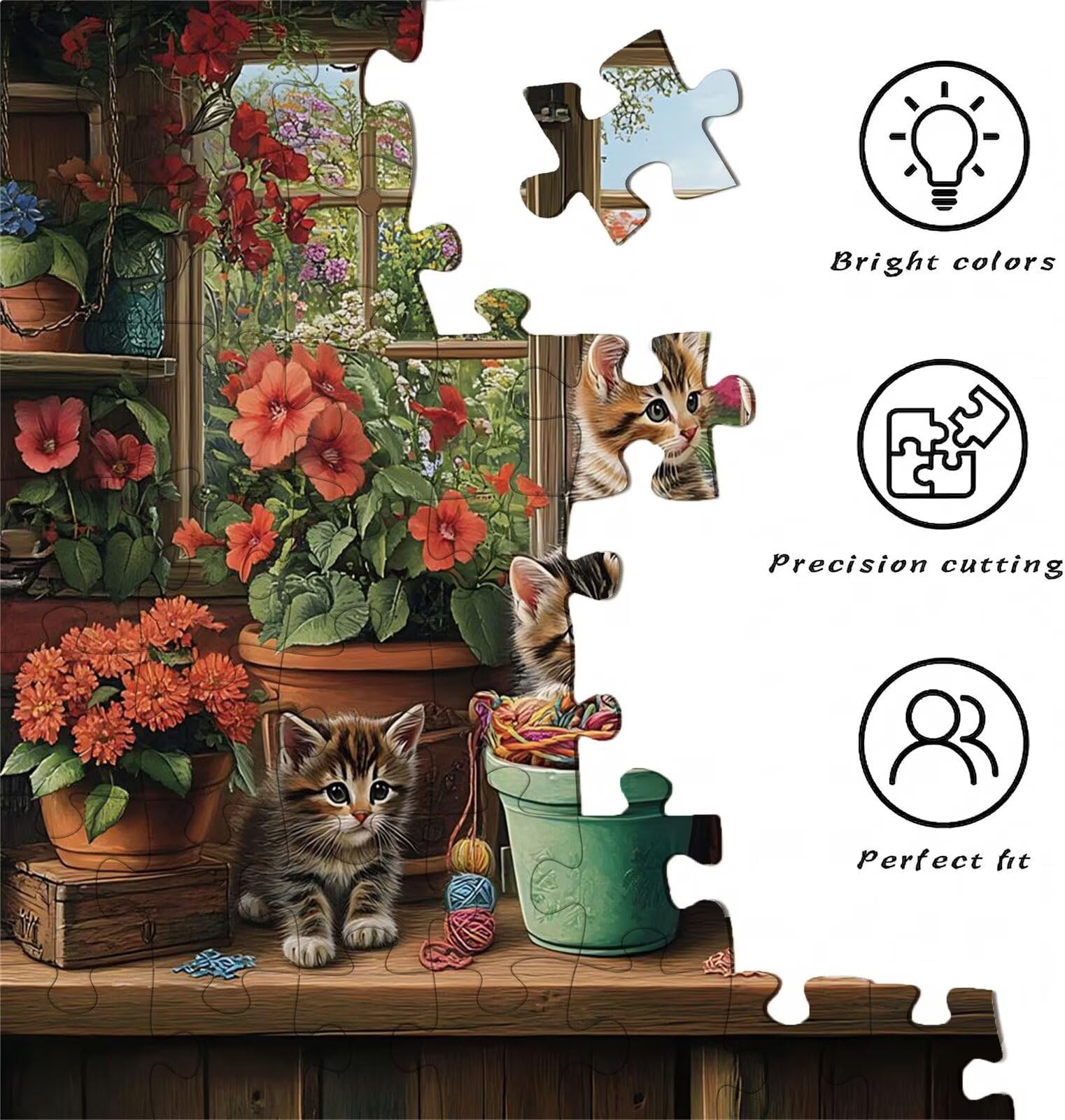Puzzle 2000 Teile, Holzpuzzle Erwachsene - Impossible Puzzle 99.5 x 70.5 cm niffliges Denkspiel & Denksport für Frauen & Männer, Familienspiel,Home Dekor,Geschenk für Frauen, Katze Topfpflanzen w0-566