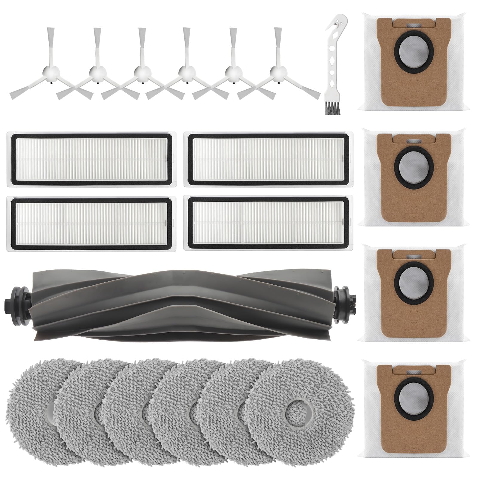 21 Stück Staubsauger Zubehör für Dreame L10s Ultra, L10 Ultra, L10 Prime, Gen 2, für Xiaomi X20+，X10+, 1 Hauptbürste, 6 Wischtücher, 4 Filter, 6 Seitenbürsten, 2 Staubbeutel, 1 Reinigungsbürste