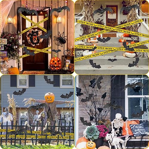 Miniatura 3 de Supersfel Decoraciones de murciélagos colgantes de Halloween, 10 piezas de murciélagos de goma voladores espeluznantes para exteriores e interiores,