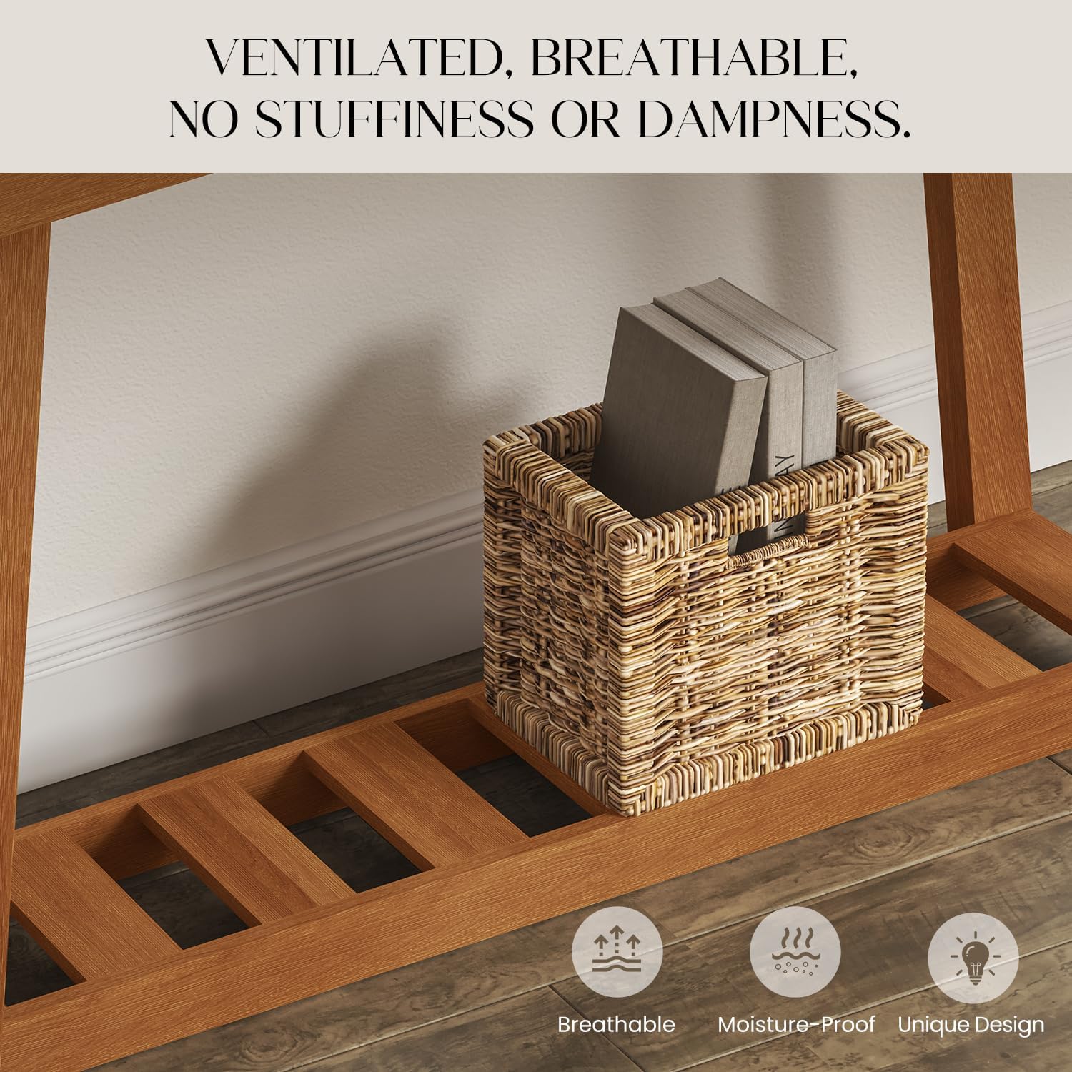 Farmhouse Console Table with Storage Shelf, Narrow Entryway Table for Living Room or Hallway, Amber Walnut