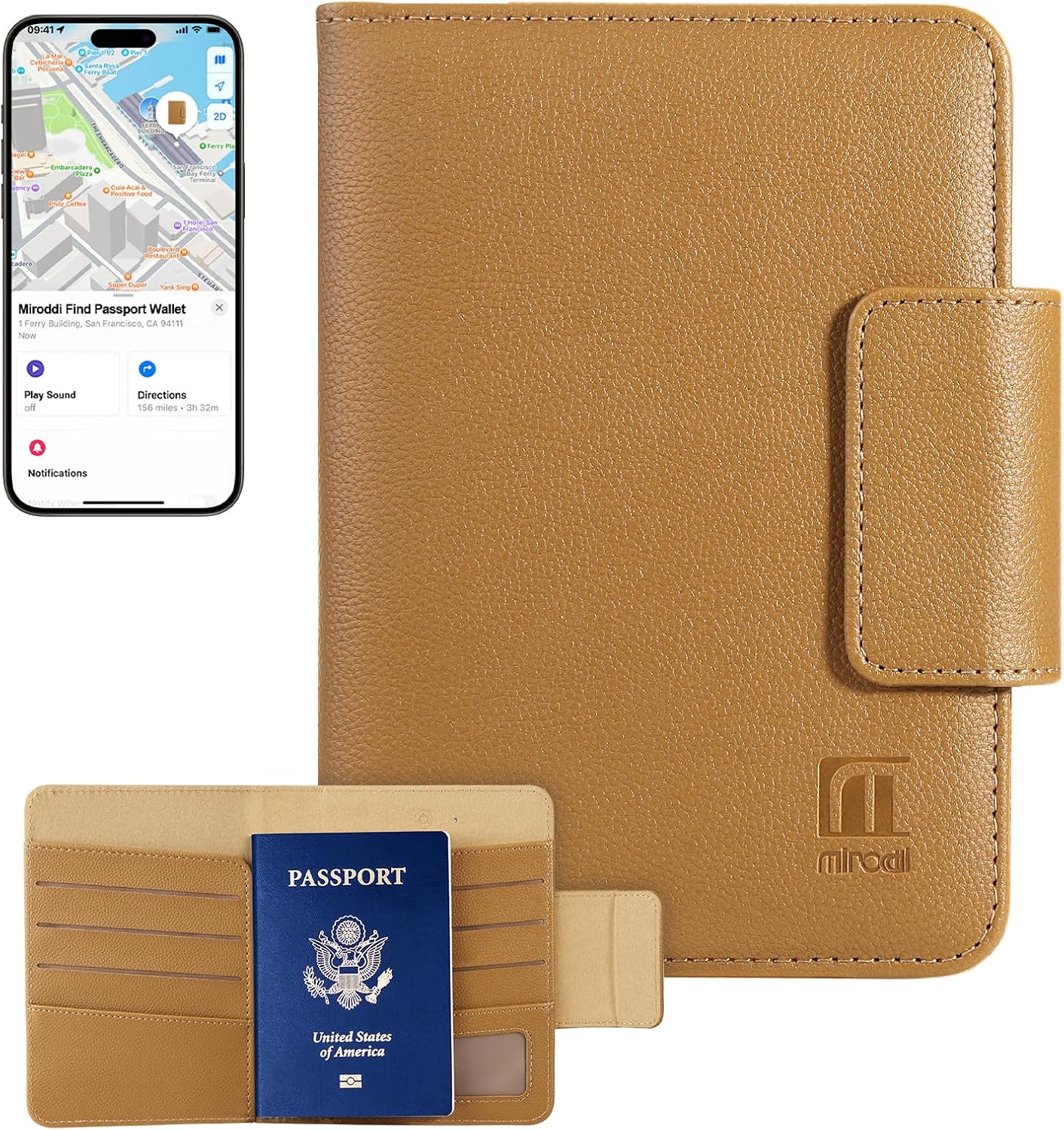 Miroddi Passport Holder for Travel, Works with Find My, Premium Leather Passport Wallet Card Holder for Men and Women, Trackable Passport Cover Case with 8 Card Slots, RFID Blocking, ID Window, Brown Miroddi Passport Holder for Travel, Works with Find My, Premium Leather Passport Wallet Card Holder for Men and Women, Trackable Passport Cover Case with 8 Card Slots, RFID Blocking, ID Window, Brown
