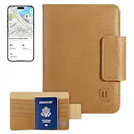 Miroddi Passport Holder for Travel, Works with Find My, Premium Leather Passport Wallet Card Holder for Men and Women, Trackable Passport Cover Case with 8 Card Slots, RFID Blocking, ID Window, Brown