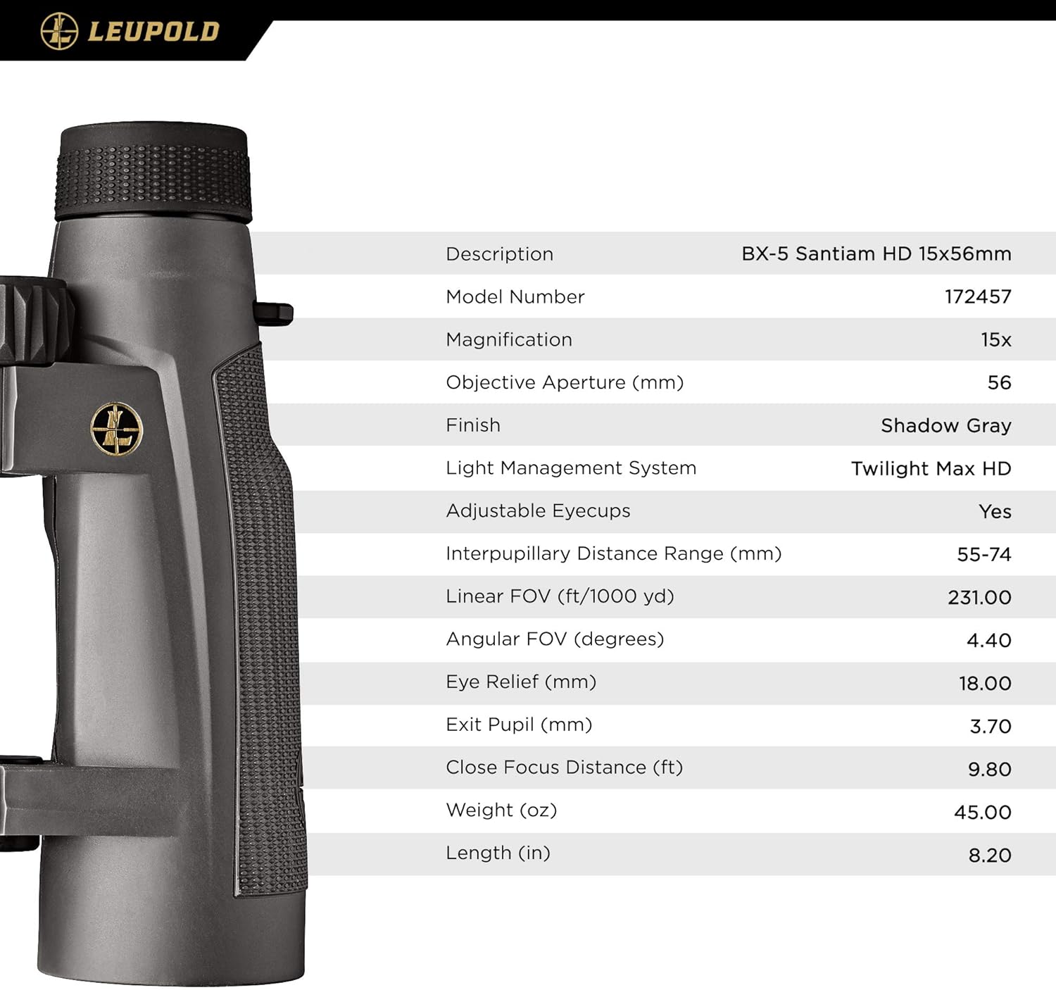 Hottest Sale Leupold BX-5 Santiam HD 15x56mm Binocular