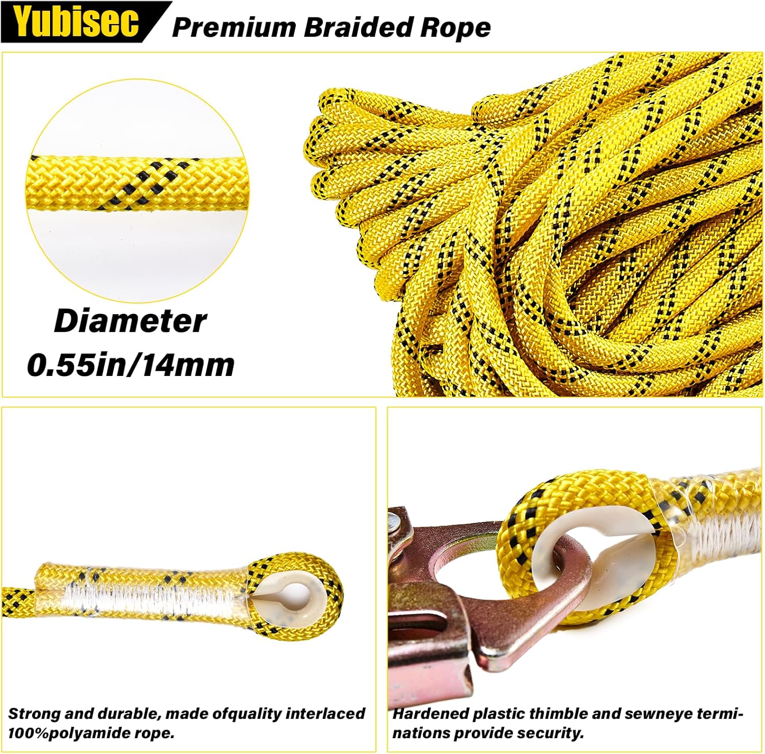 Rope Harness Safety Lanyard 25FT, Vertical Lifeline Assembly with Grab Snap Hooks Shock Absorber, Fall Protection Tree Climbing Lifeline Kit, Heavy Duty Roof Safety Equipment ANSI CE - Image 3