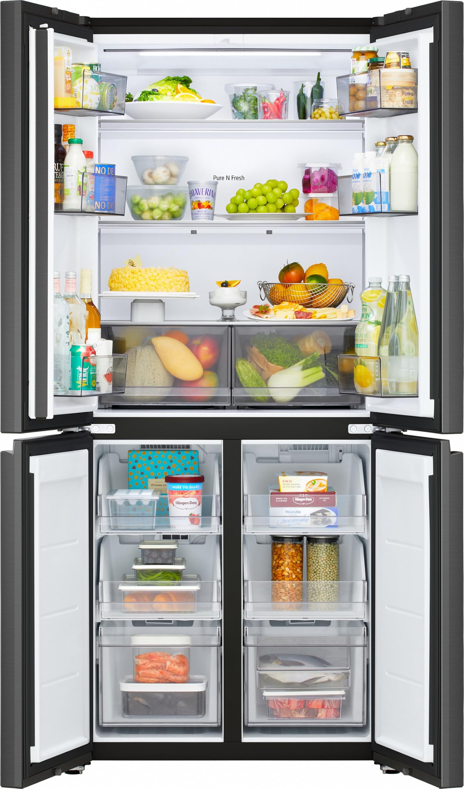 LG GMBS30SDEP SLIM Fit&Max Multi-Door Kühlschrank mit Gefrierfach (580 L, Energieklasse D) vollintegrierbar oder freistehend, DoorCooling+, LinearCooling, Schwarz