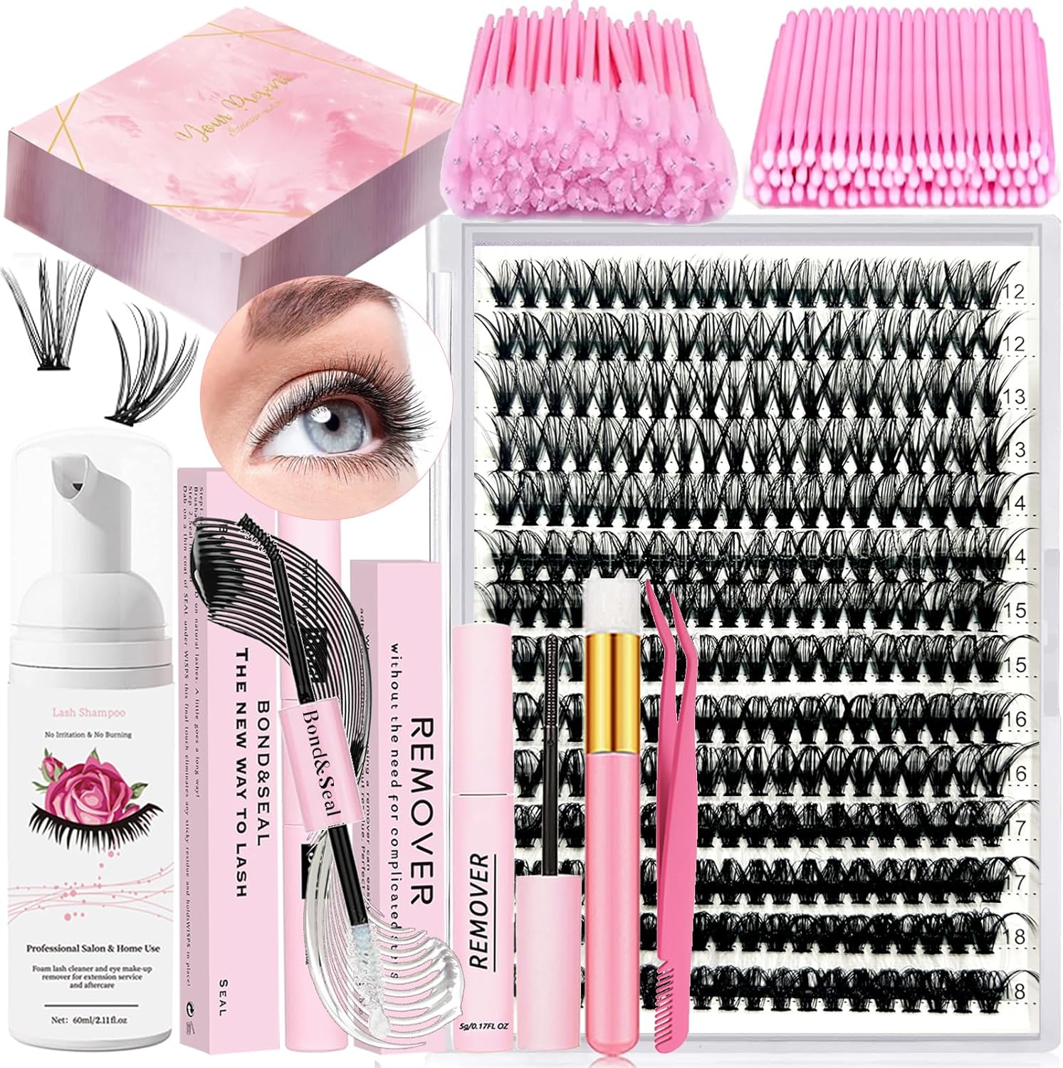 Qiveaory DIY Eyelash Extension Set 280 Pieces Individual Eyelash Cluster 40D 12-18 mm with Glue and Sealer Glue Remover Eyelash Brush Eyelash Brush False Eyelashes Tweezers Mini Applicator Qiveaory DIY Eyelash Extension Set 280 Pieces Individual Eyelash Cluster 40D 12-18 mm with Glue and Sealer Glue Remover Eyelash Brush Eyelash Brush False Eyelashes Tweezers Mini Applicator