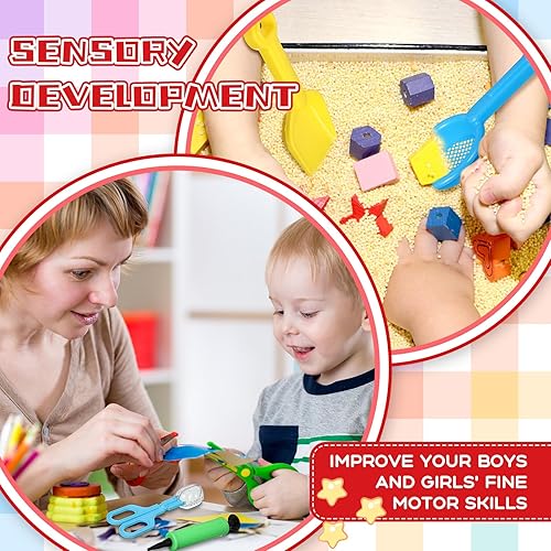 Miniatura 5 de Wettarn Juego de 9 herramientas sensoriales de cubo de llenado de cubos finos, herramientas sensoriales, incluye 4 cucharas, 2 pinzas, clips de