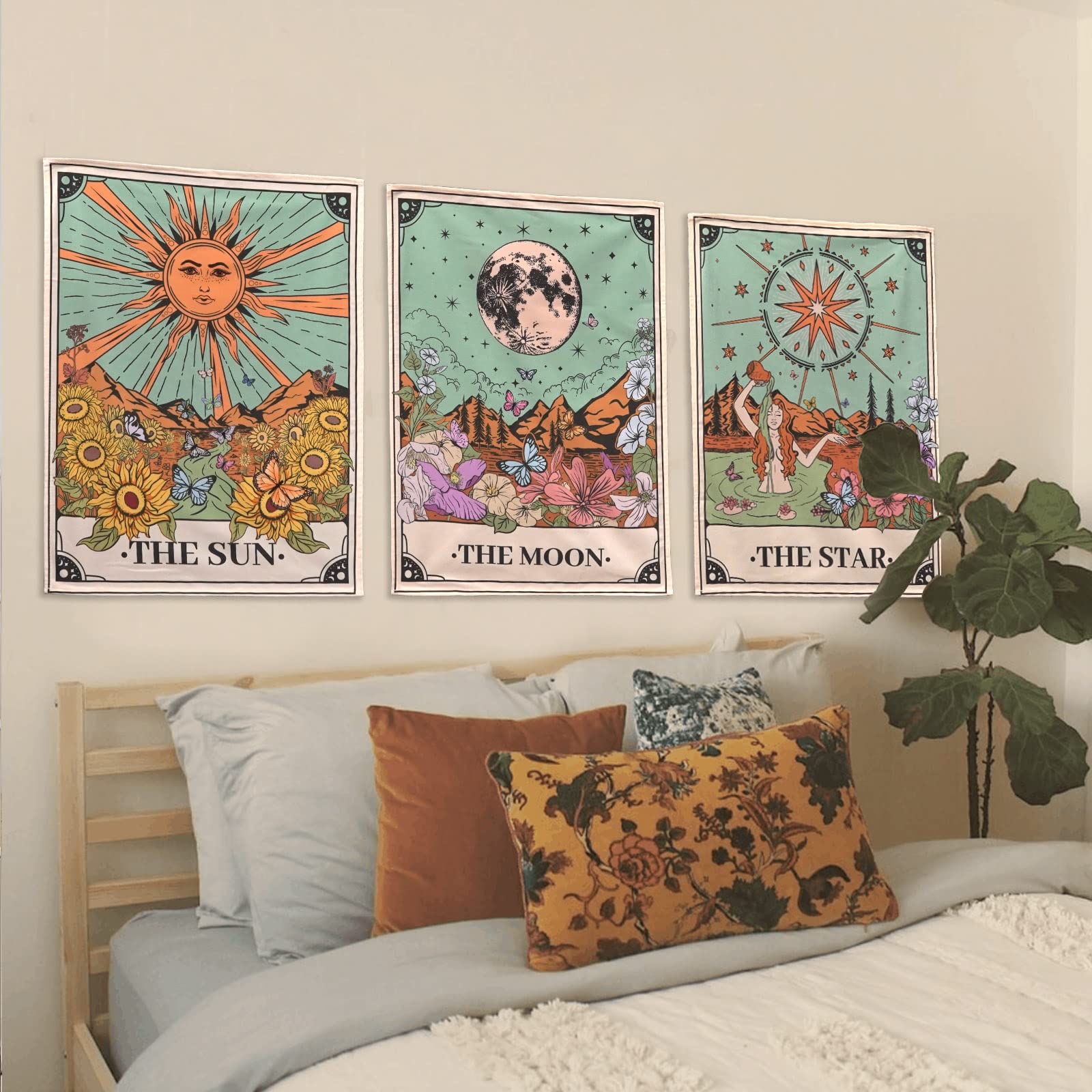 3-teiliger Tarot-Wandteppich Set – ästhetische Blumen & Stern-Motive, Je 50,8 X 68,9 Cm
