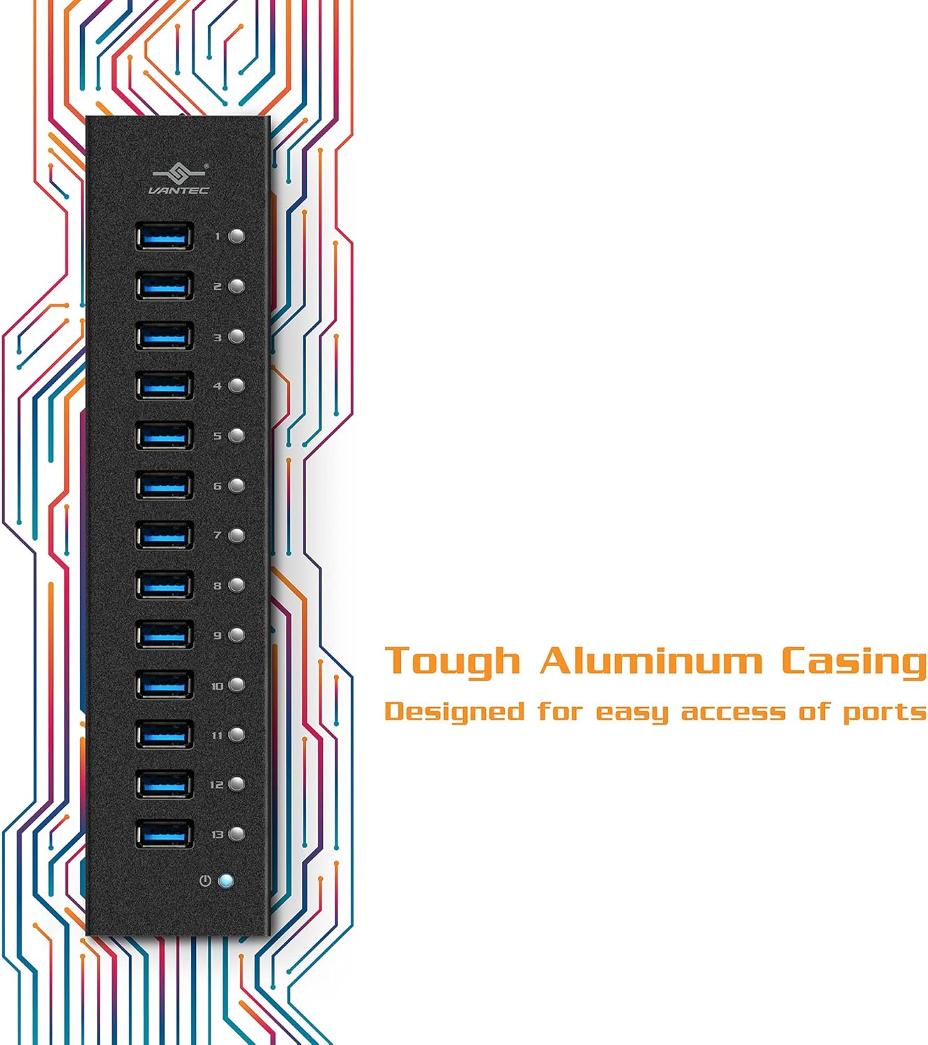 13-Port USB 3.0 Aluminum Hub (All Data/Charging BC 1.2), 12V/5A Premium Power Adapter (UGT-AH131U3-BK)