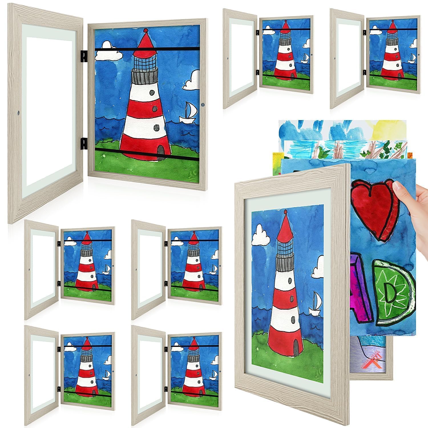 8 Pack 9x12 Front-Opening Kids Artwork Frames Changeable (Grey)