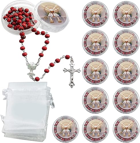 WE Rosario perfumado para primera comunión, color rojo, 12 unidades, recuerdos para primera, rosarios de comunión con cajas de regalo y bolsas de