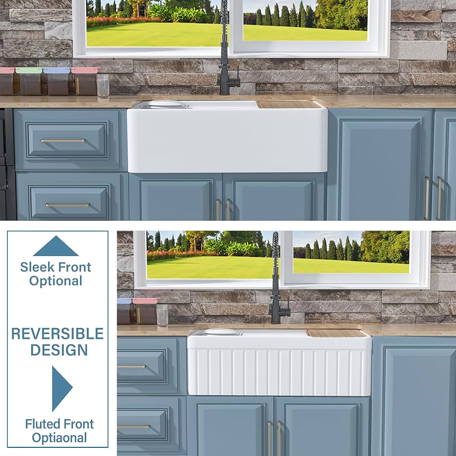 HOMLYLINK White Farmhouse Workstation Sink 33 x 20 Inch