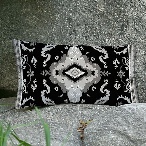 Miniatura 6 de Juego de 2 fundas de almohada impermeables de estilo chino oriental Ikat Kilim turco para decoración de exteriores, estilo bohemio, negro, Ikat,