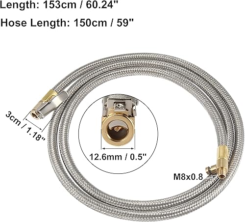 Miniatura 4 de X AUTOHAUX Flexible acero inoxidable 59.1 in 59" válvula de neumático conectar tubería de aire Chuck inflador compresor bomba manguera de extensión