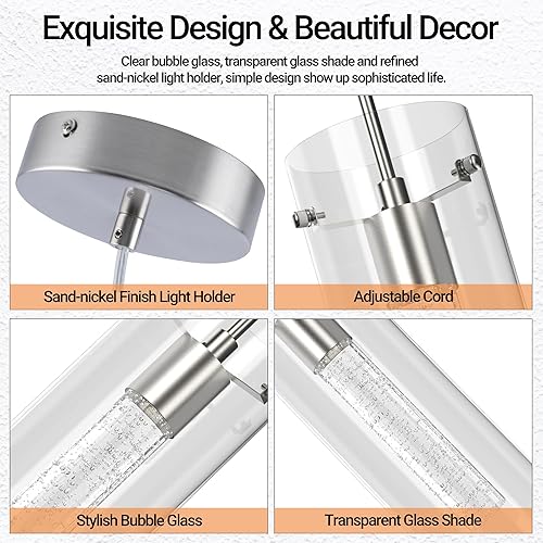 Miniatura 4 de 1 paquete de lámpara colgante de techo, luces colgantes para isla de cocina, lámpara colgante de cristal, 1 luz integrada para colgar en la cocina