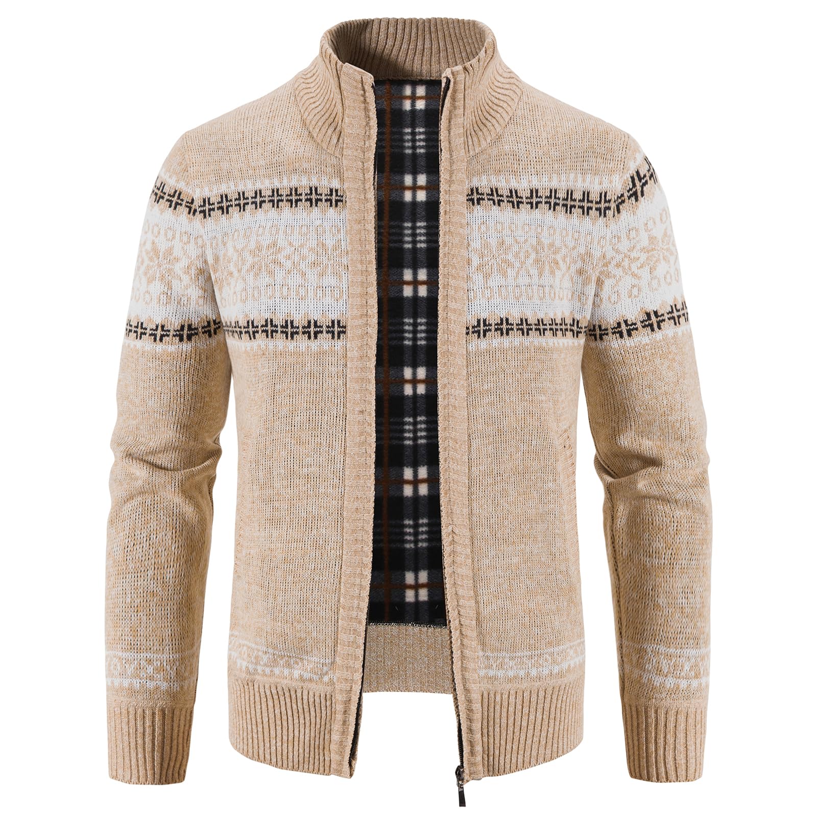 KUDORO Cardigan Gilet Homme Pull Cardigan en Tricot Ouvrez-Front Zippé | Chandail Chaud Slim Fit Épais avec Col Montant Tricot Décontractée Polaire