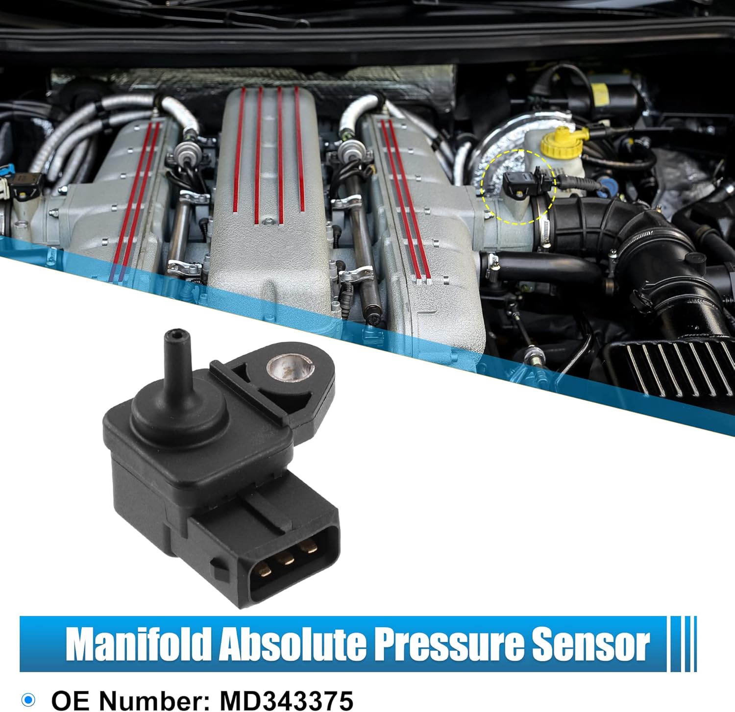 Car Air Pressure Sensor Map Sensor Replacement Md343375 Abs Black