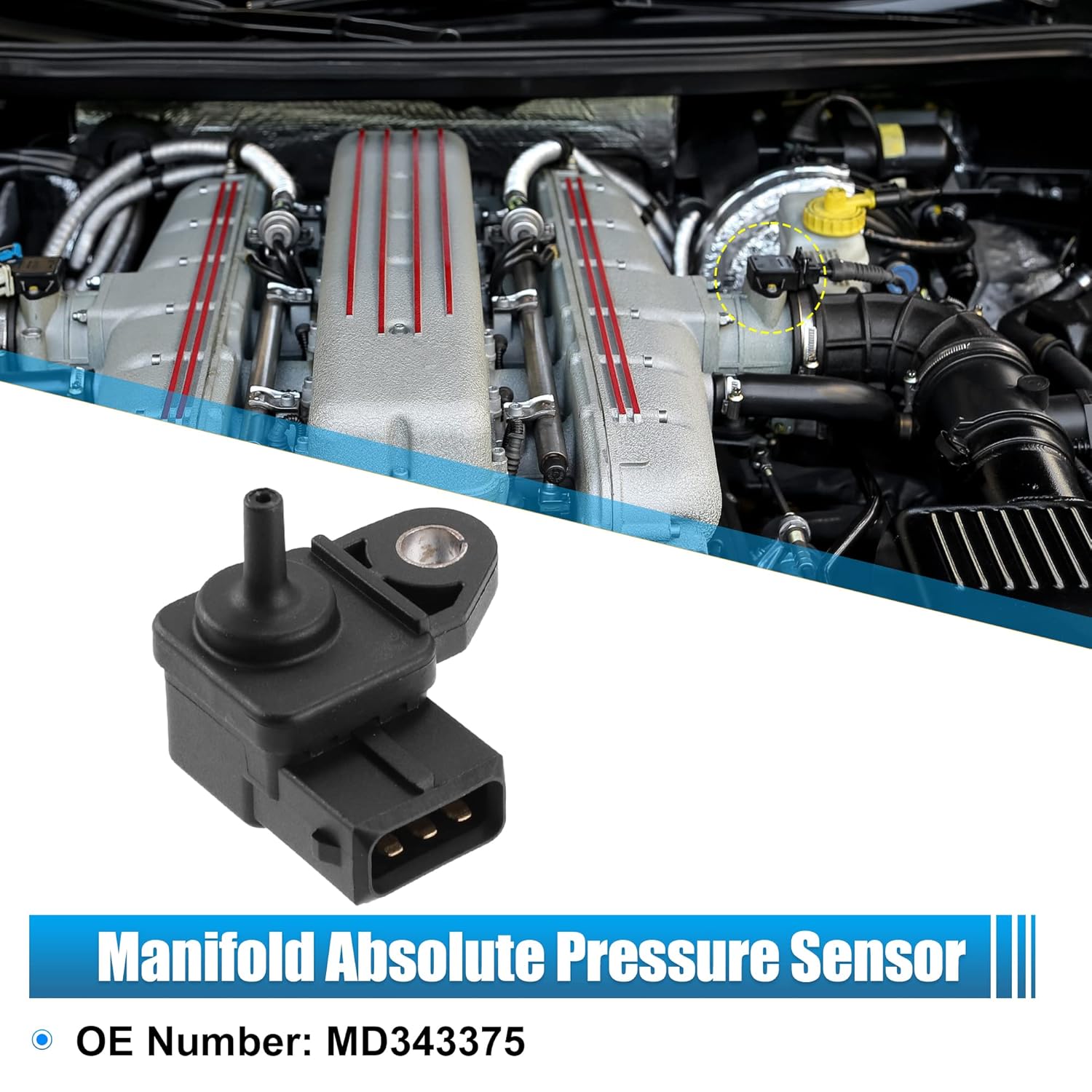 Car Air Pressure Sensor Map Sensor Replacement Md343375 Abs Black