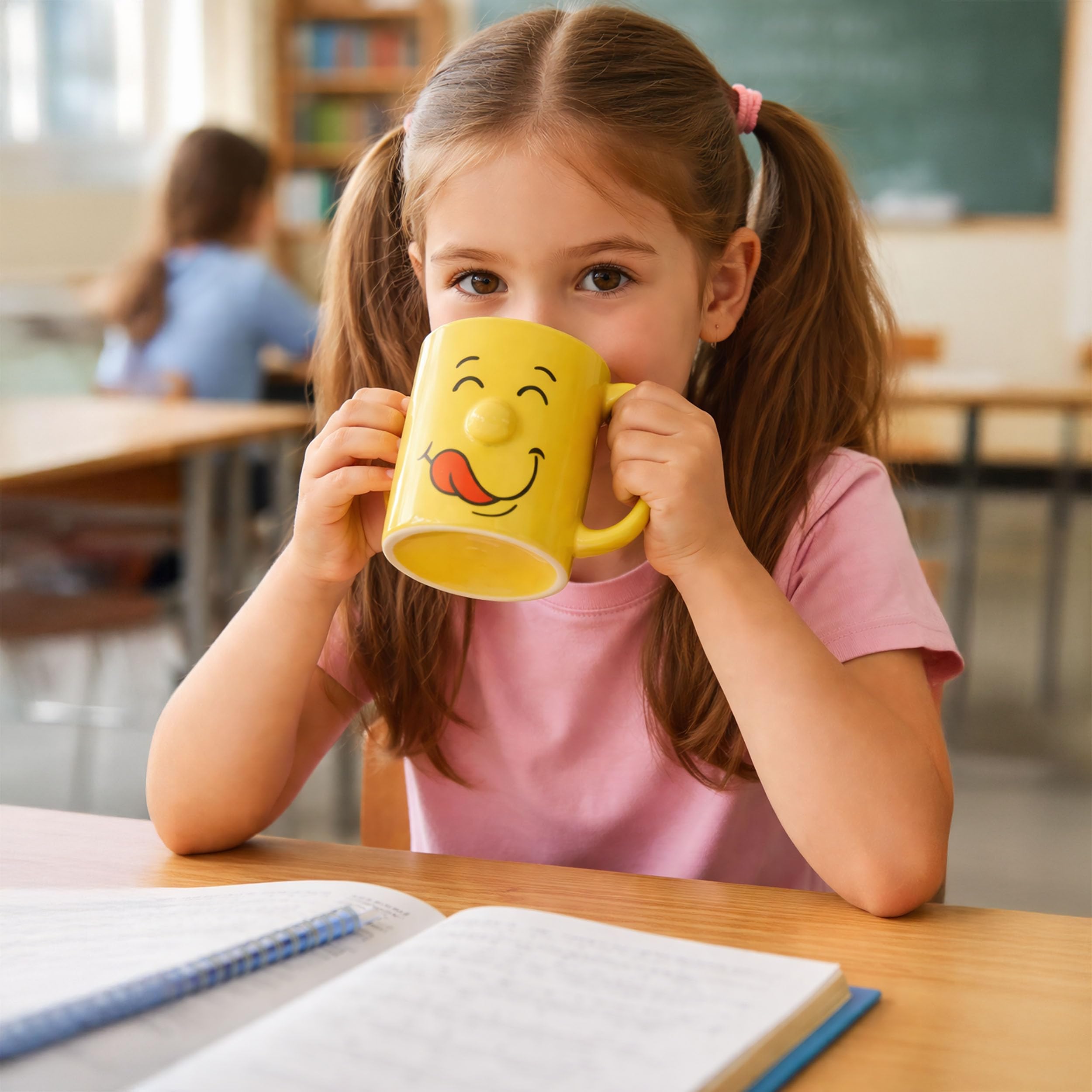 4-tlg. Set Lustige Tassen mit Gesicht - Kaffeetassen witzig - 320 ml | Kaffeebecher lustig - Kaffebecher mit Gesicht - Kindertassen