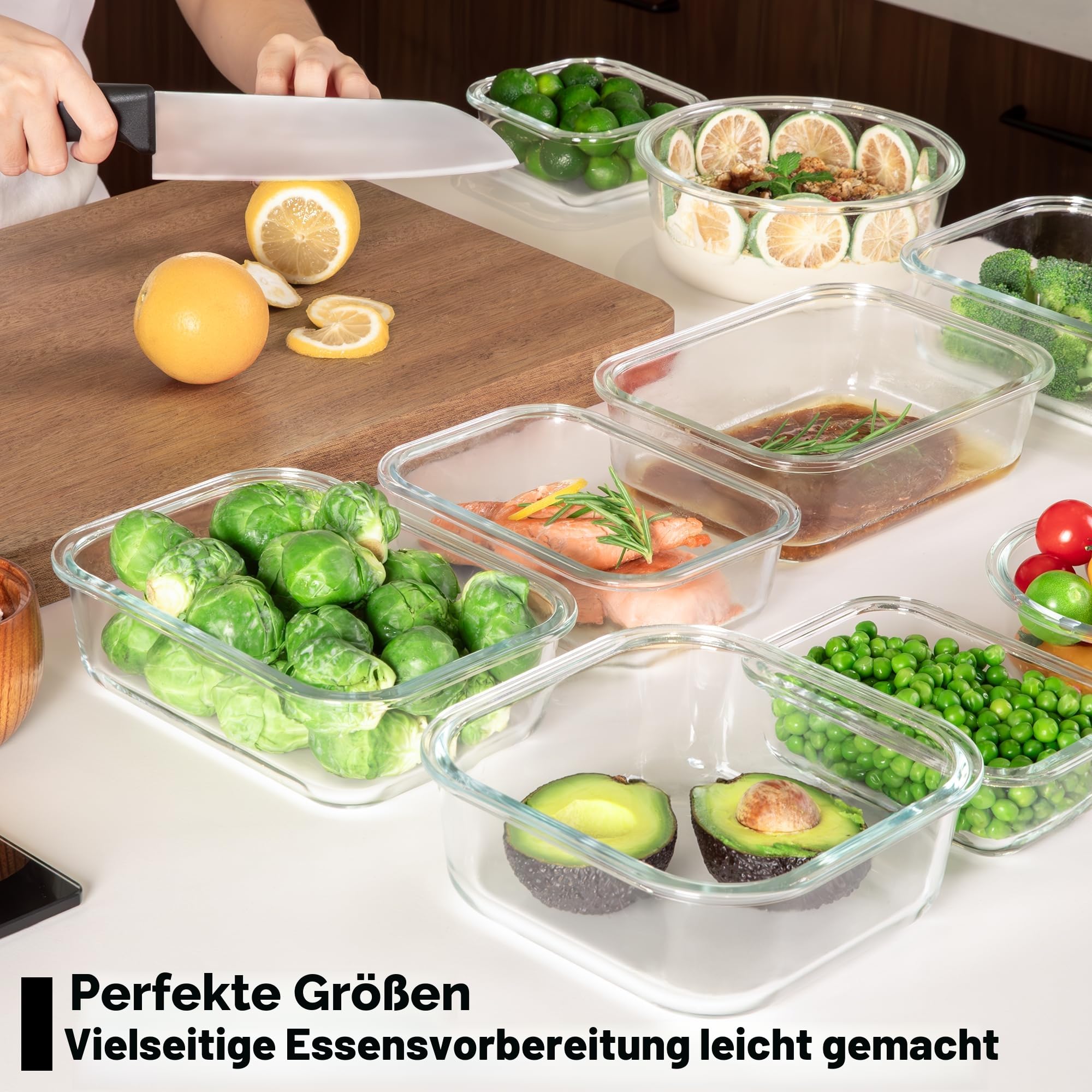 5er-Pack Borosilikatglasbehälter mit gehärtetemDeckel, 1040 ml/ 4,4 Tassen, luftdichtes Mahlzeiten-Vorbereitungs-Set, mikrowellen-/gefriergeeignet/ofen­fest-20℃~510℃, Grau