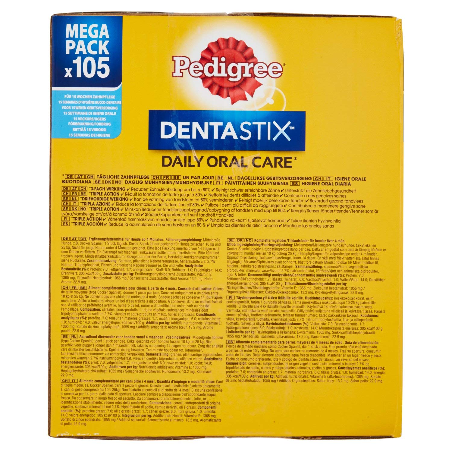 Pedigree Rodeo Ropper, Snack per Cani al gusto Manzo, 20 Confezioni x 4 stick da 70 g l’una, 80 stick in totale & Dentastix Snack per la Igiene Orale, 180g 105 Pezzi - 15 Confezioni da 7 pezzi