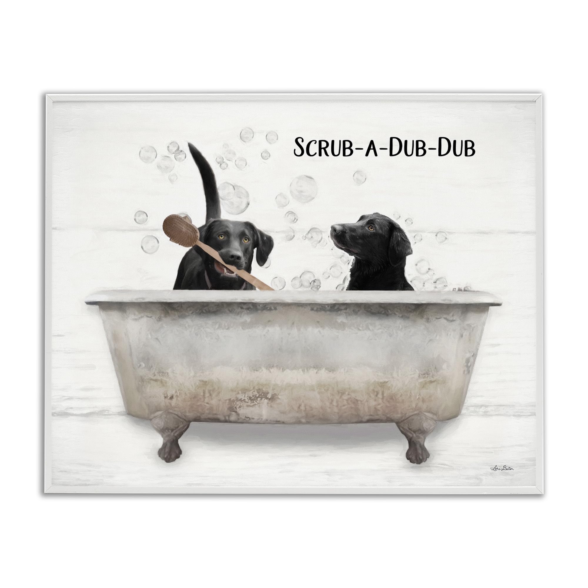 Scrub a Dub Dog Bath Humor, 16 x 20 Inch Framed Giclée Print