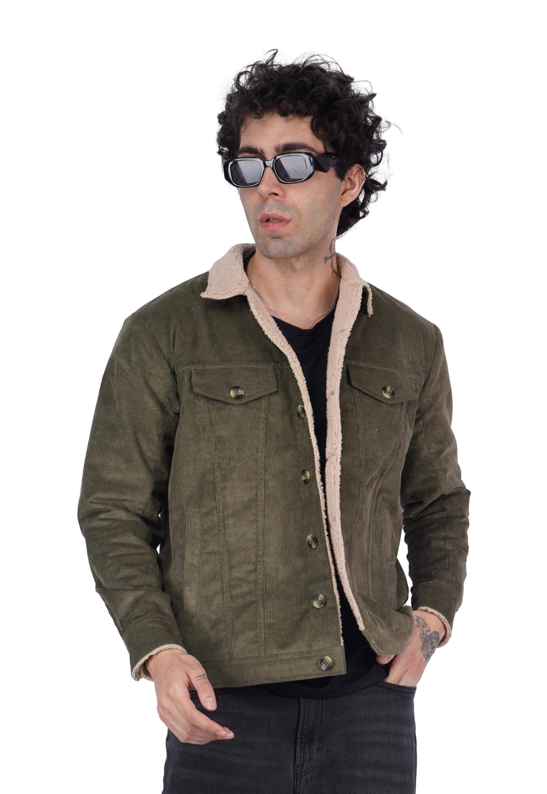 house of md Men's Corduroy Jacket Lined with sherpa fur detailed with collar and cuff.-picture-49