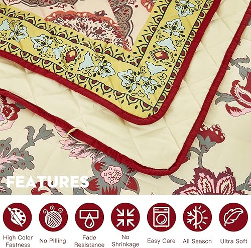 Miniatura 7 de DaisyHuang Colcha extragrande King de 128 x 120 pulgadas, extra ancha, colección floral persa, funda de edredón de arte indio, reversible, 6 piezas,