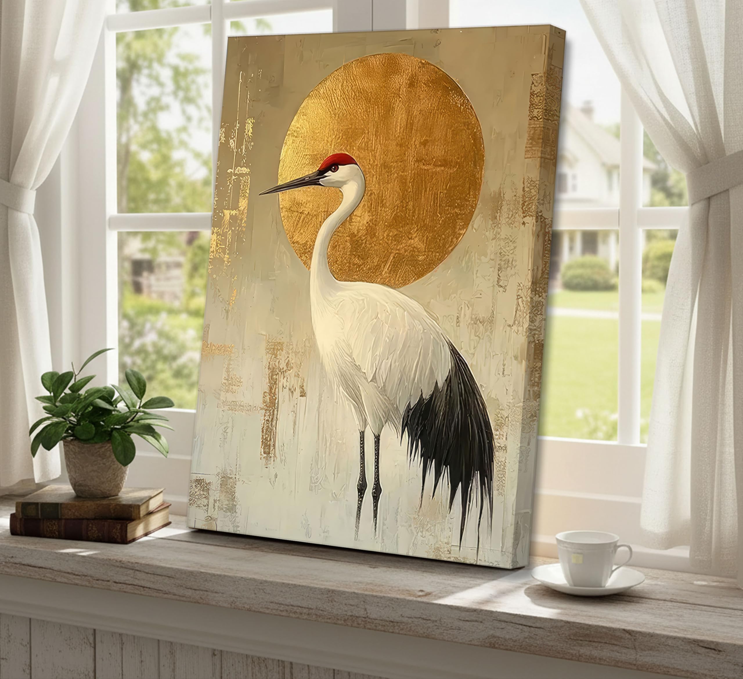 眠りの芸術 Amazon.com: Japanese Zen Crane Wall Art Luxury Elegant Golden Red