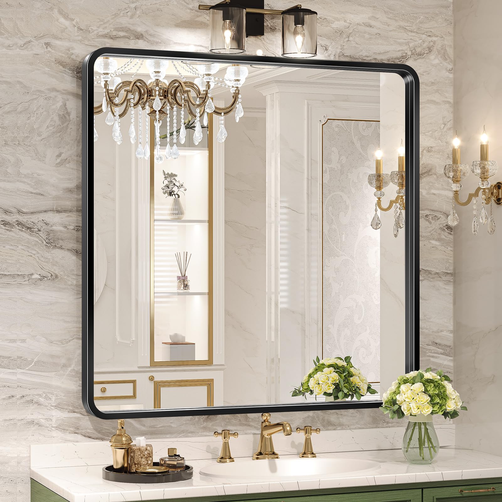 Brightify 36x36 Inch Black Bathroom Mirror