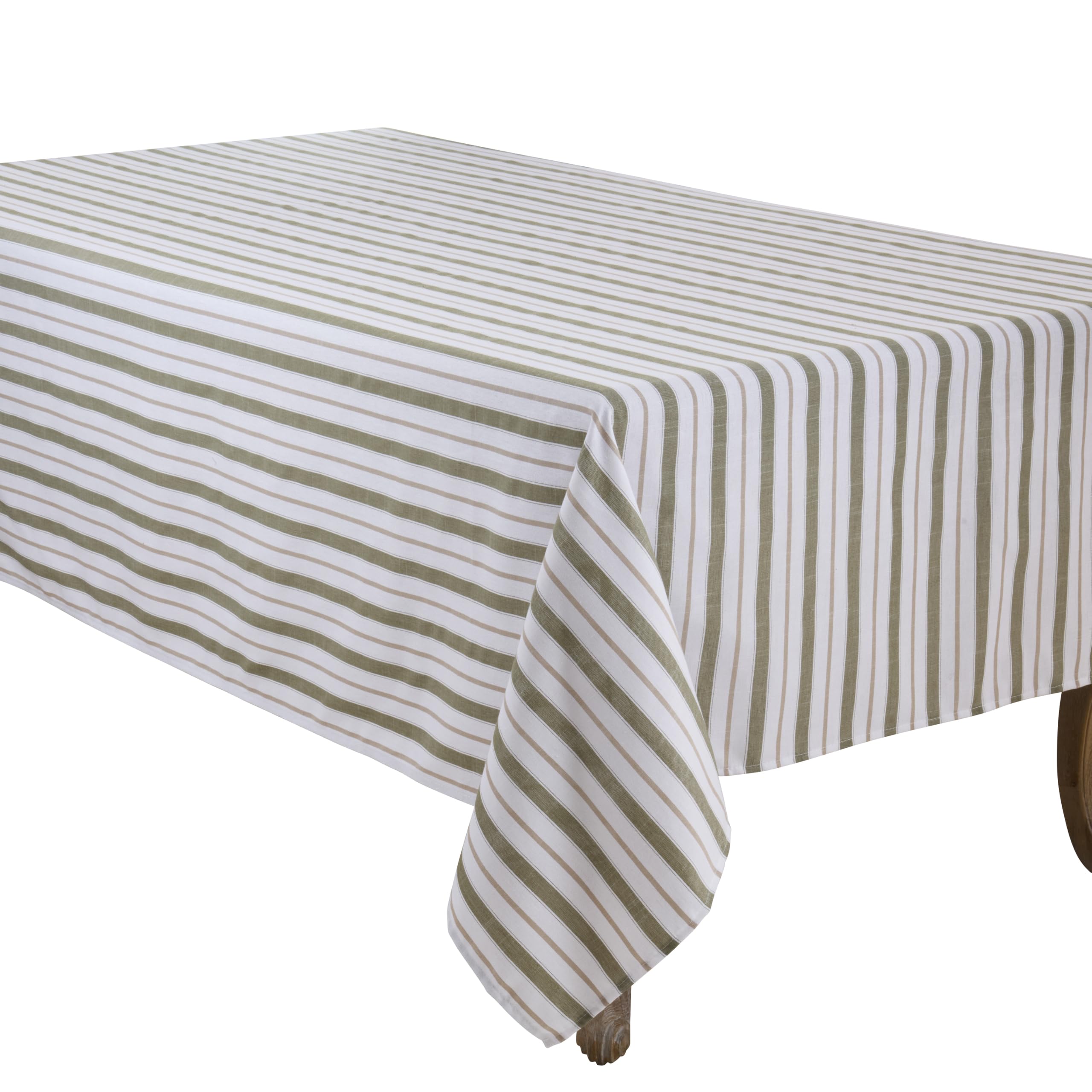 SARO LIFESTYLE Classic Stripe Tablecloth - Farmhouse Woven Stripe Tablecloth for Dining Room Tables, Kitchen Tables, Everyday Family Dining & Casual Entertaining, 65"x140", Olive