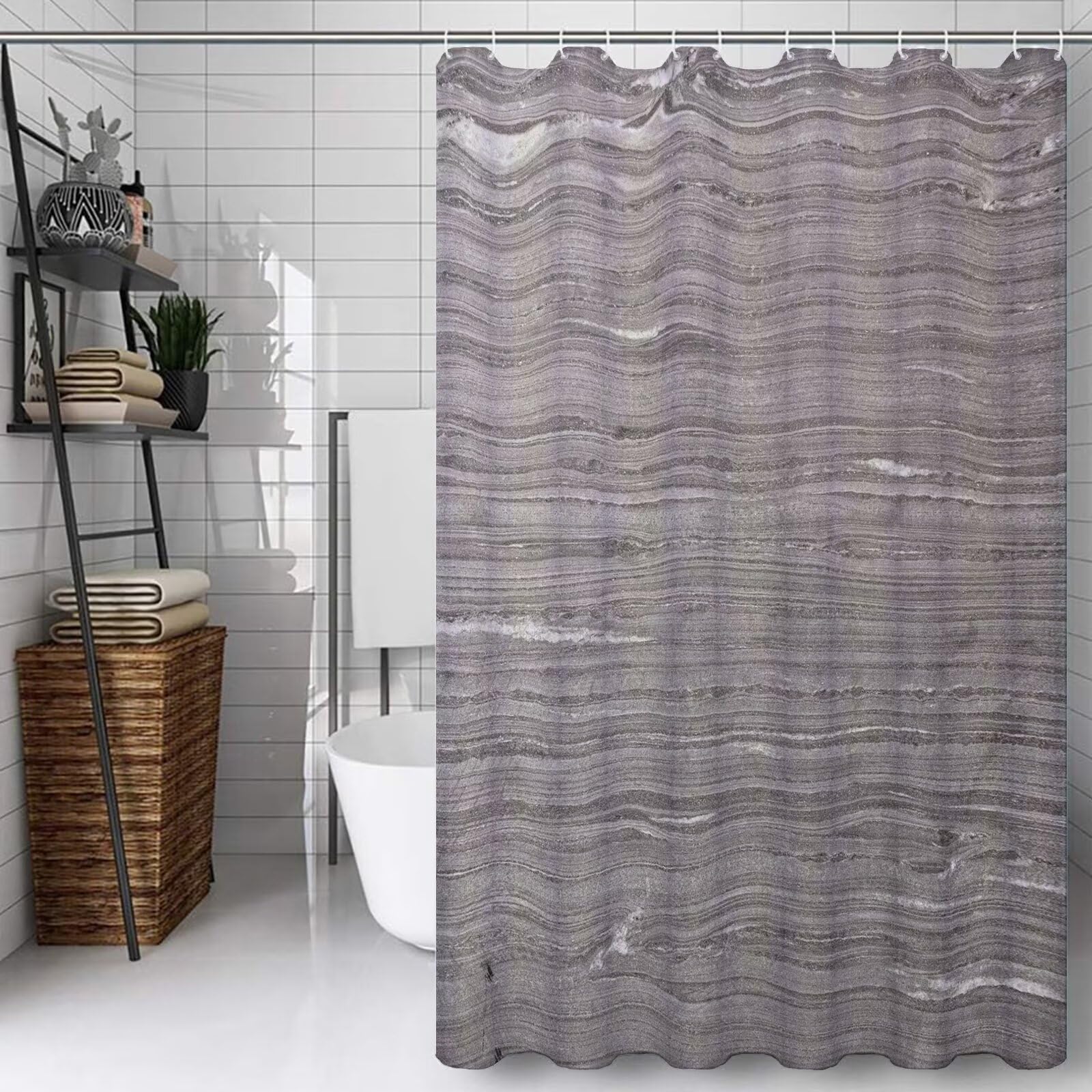 Rideau de douche polyester lavable anti-éclaboussures avec 12 crochets pour maison