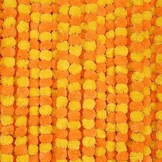 Krati Exports 5 PC - 5 feet Marigold Garland |Indian/American Wedding Party Mantle Decoration, Faux Garlands Wedding Garla...