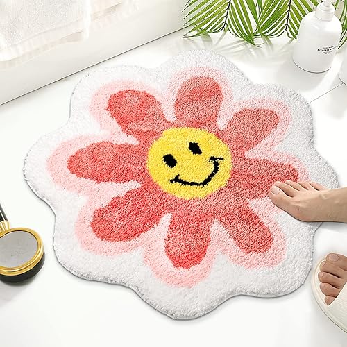 Bonita alfombra de baño de girasol para baño, alfombra de baño de flores rosas, antideslizante, alfombra de ducha absorbente, alfombra de ducha de