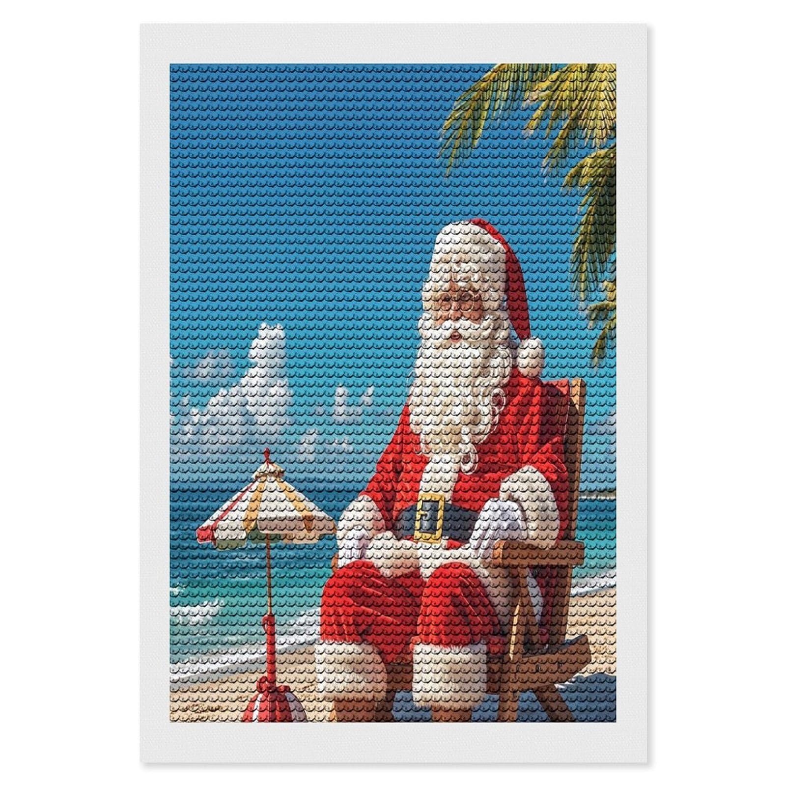 FekiLoot Santa Claus At Beach Diamond Painting Kits for Beginners DIY Diamond Art Kits for Adults Full Drill Round Diamond Dot Gem Art Painting Fun DIY Crafts for Home Kitchen Wall Decor Gift 8"x12"
