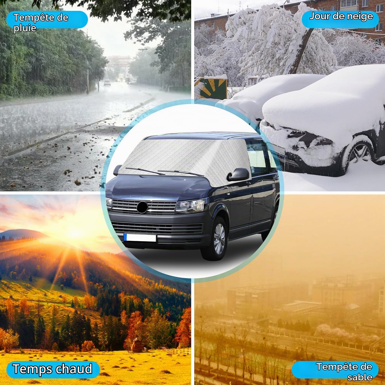 Couverture Pare-Brise pour VW T7, Housse de Protection Avant Pare-Brise, Pare-Soleil Anti-UV Imperméable Anti-Poussière Protection Pluie Gelée Hiver Été
