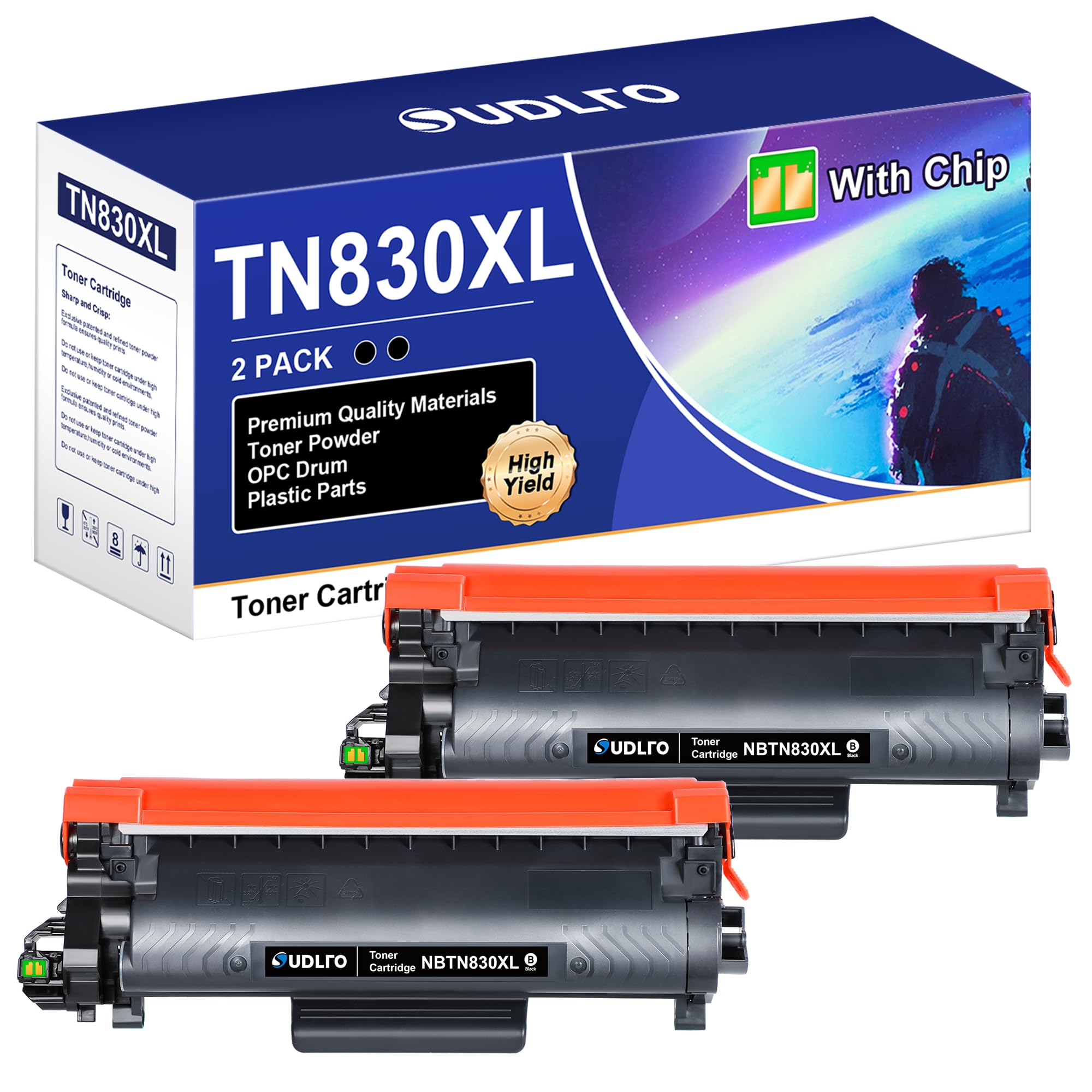 TN830XL TN830 - Compatible for Brother TN830XL Toner Cartridge 830XL TN830 Toner to use with Brother HL-L2460DW DCP-L2640DW HL-L2480DW HL-L2400D HL-L2405W MFC-L2820DWXL MFC-L2820DW Printer (2 Black)