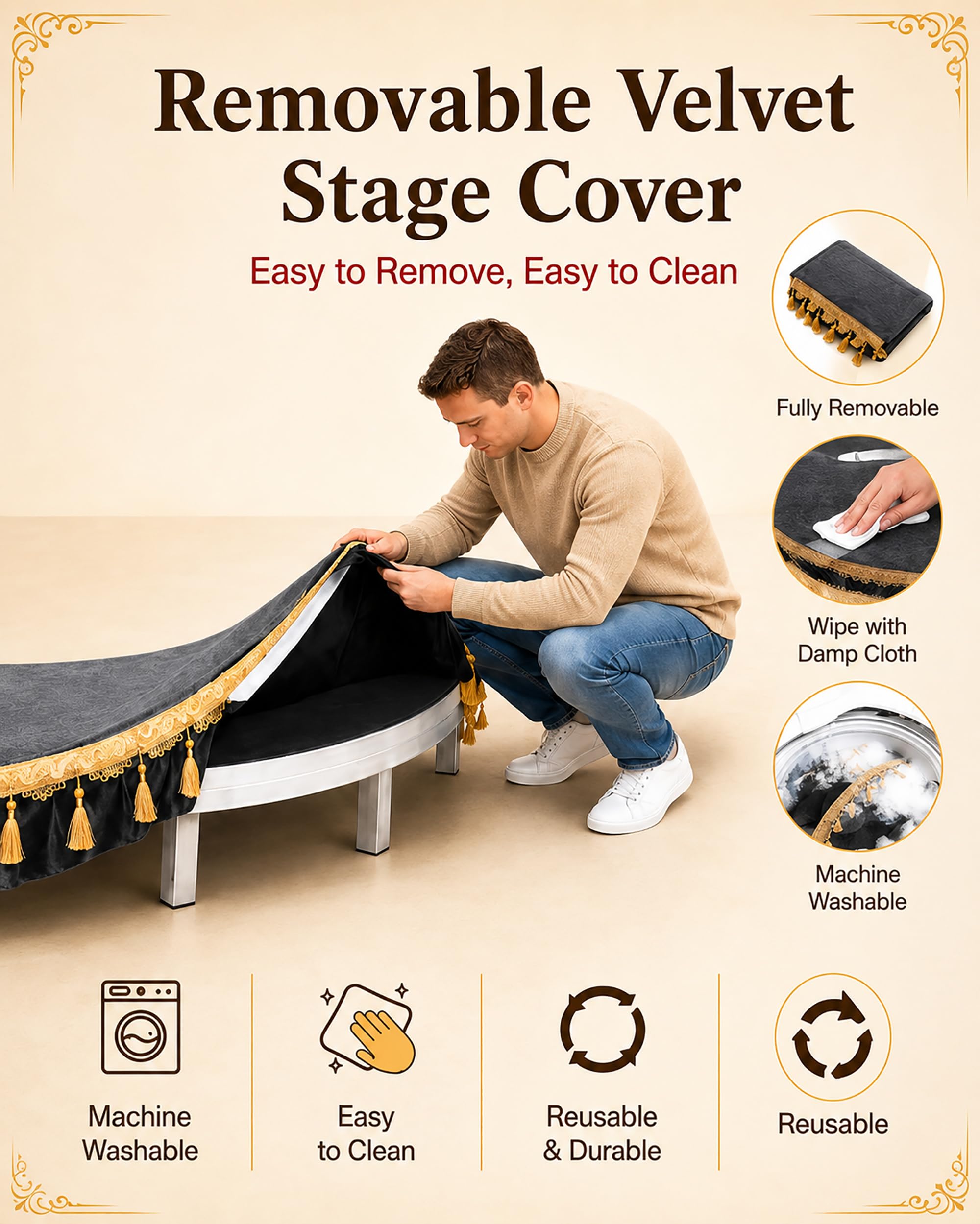 Plataforma De Escenario Portátil con Funda Terciopelo Lavable, Plataforma De Escenario Semicircular, Alta Capacidad De Carga, Miniescenario para Discursos Públicos Y Canto,1.5m