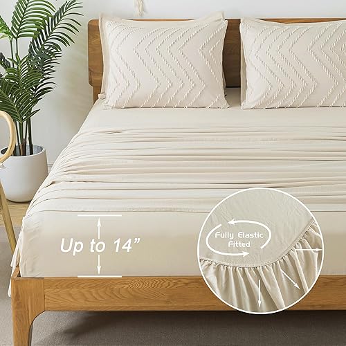 Miniatura 6 de Litanika Juego de edredón beige tamaño King con sábanas, 7 piezas, ropa de cama en una bolsa, juego completo de ropa de cama con edredón, sábanas,