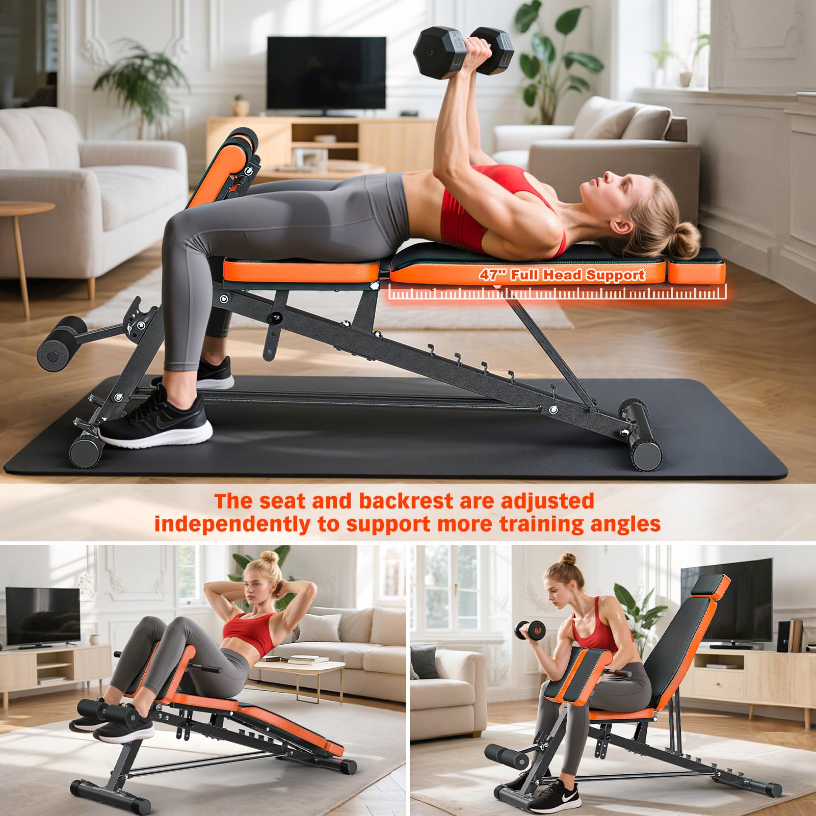 Roman Chair, Adjustable Weight Bench Back Extension Machine for Home Gym, 1000LBS All-in-One Sit Up Bench with Dumbbell Rack, Incline, Decline, and Flat Bench for Hyperextension, Core, Glute
