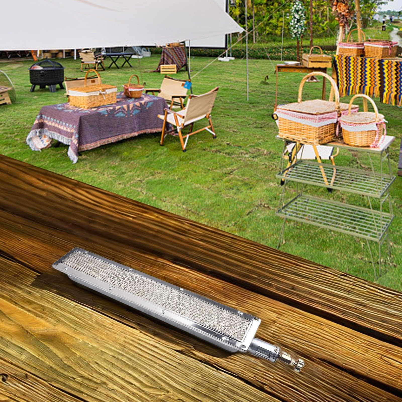 Quemador de infrarrojos de cerámica para parrilla de gas, 41 x 8 cm, quemador lateral robusto de metal para barbacoa, secado y cocina comercial al aire libre (53 x 9,5 cm)