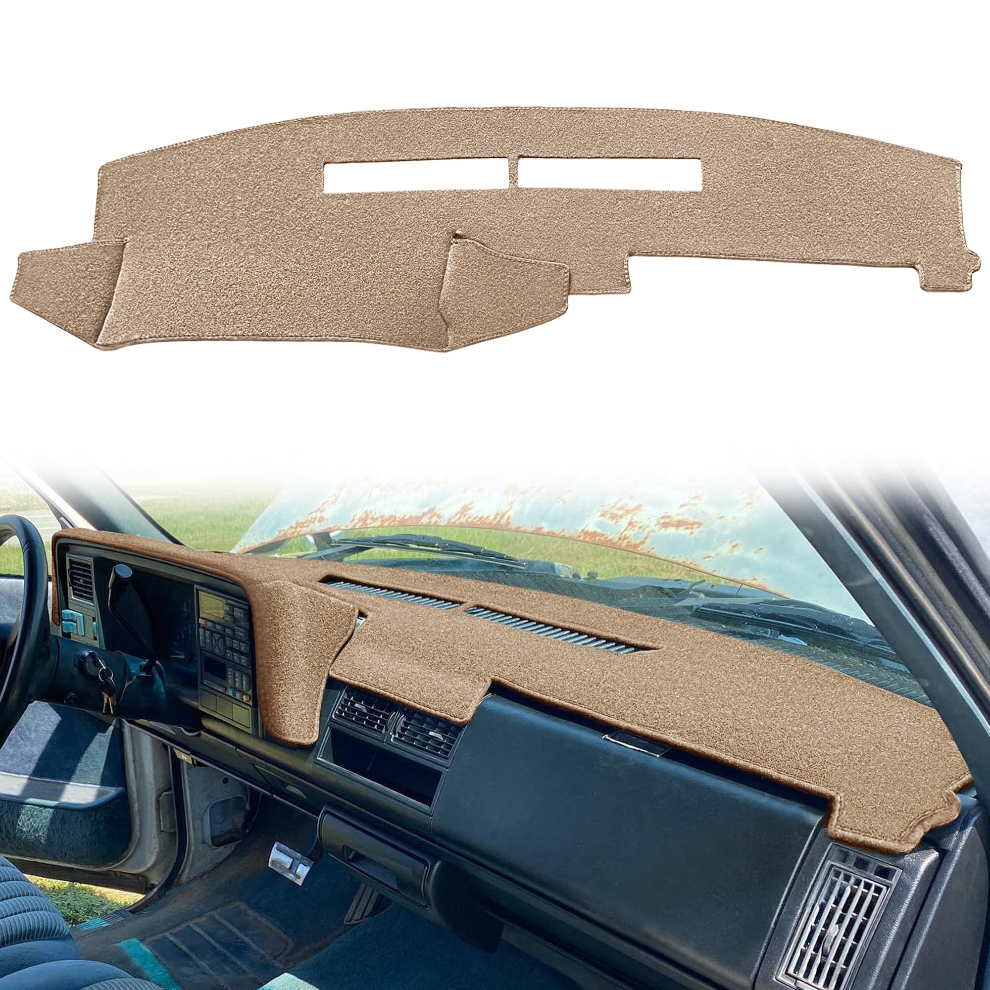 Yiz Dash Cover Mat for Chevy Chevrolet Silverado/GMC Sierra C1500 C2500 C3500 K1500 K2500 K3500 Pickup Truck 1988-1994, 1992-94 GMC Yukon/Chevy Blazer Suburban Dashboard Pad Carpet (88-94 Beige) Y25