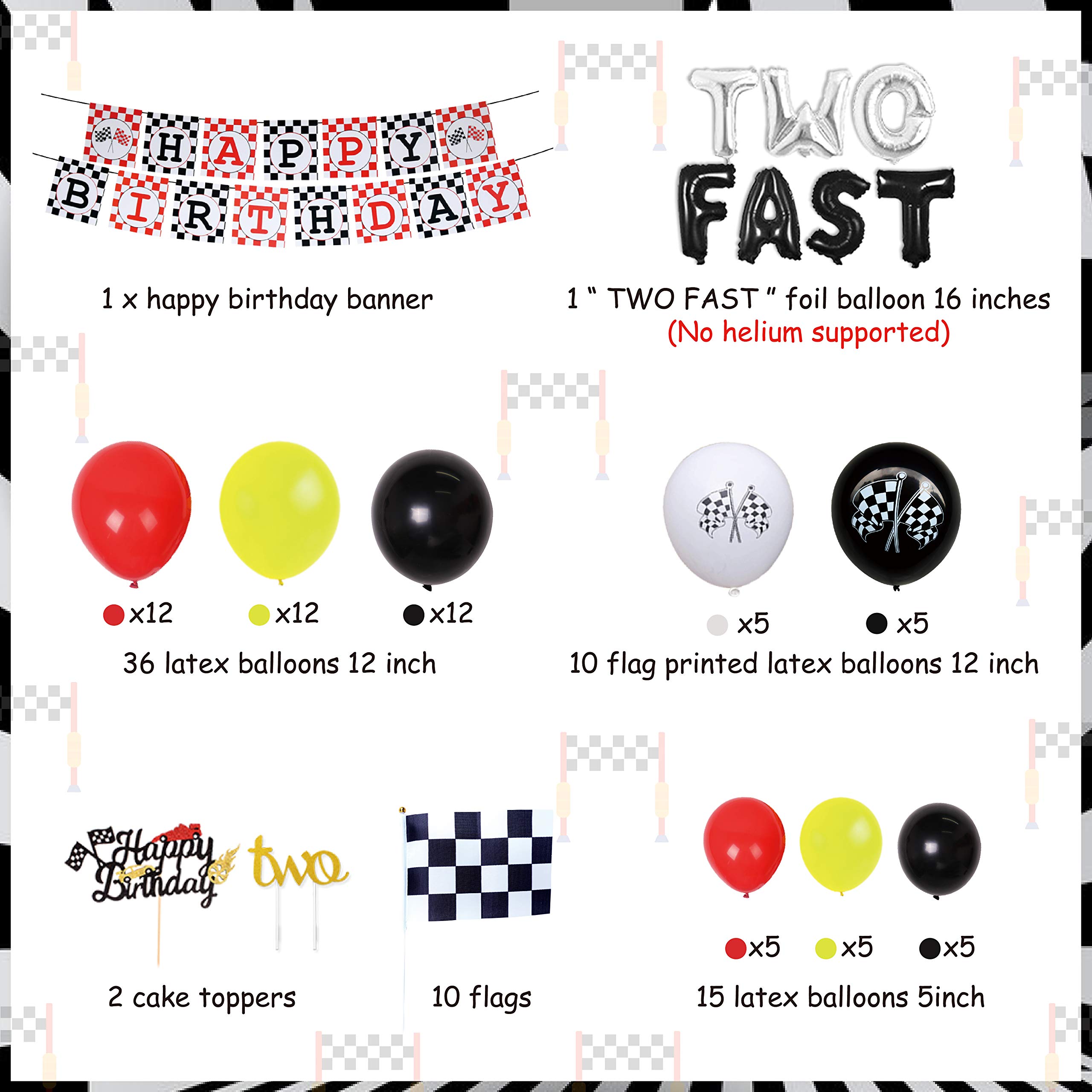 Jollyboom Two Fast Birthday Party Decorations Race Car Balloon Garland