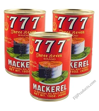 777 Mackerel Can Fish (Pack of 3 x 15 Oz) Premium quality mackerel in natural oil awesome delicious flavor, Natural Oil Salt Added