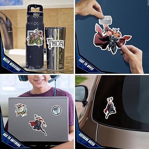 Miniatura 9 de Marvel Thor - Juego de 3 calcomanías de vinilo para exteriores, para automóvil, laptop, computadora, botella de agua, calcomanías de Marvel para