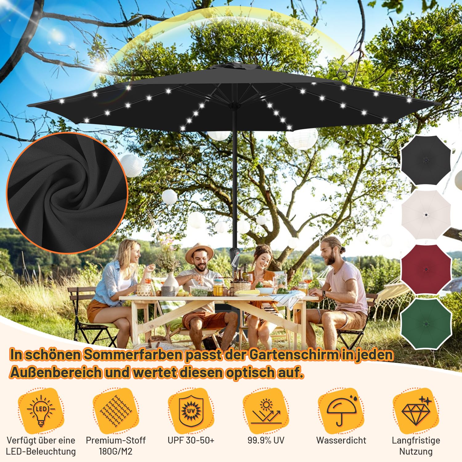 Parasol przeciwsłoneczny, 270, 350 cm, duży parasol ogrodowy, wodoodporny, bez stojaka, parasol z korbą ręczną, na balkon, do ogrodu, na taras