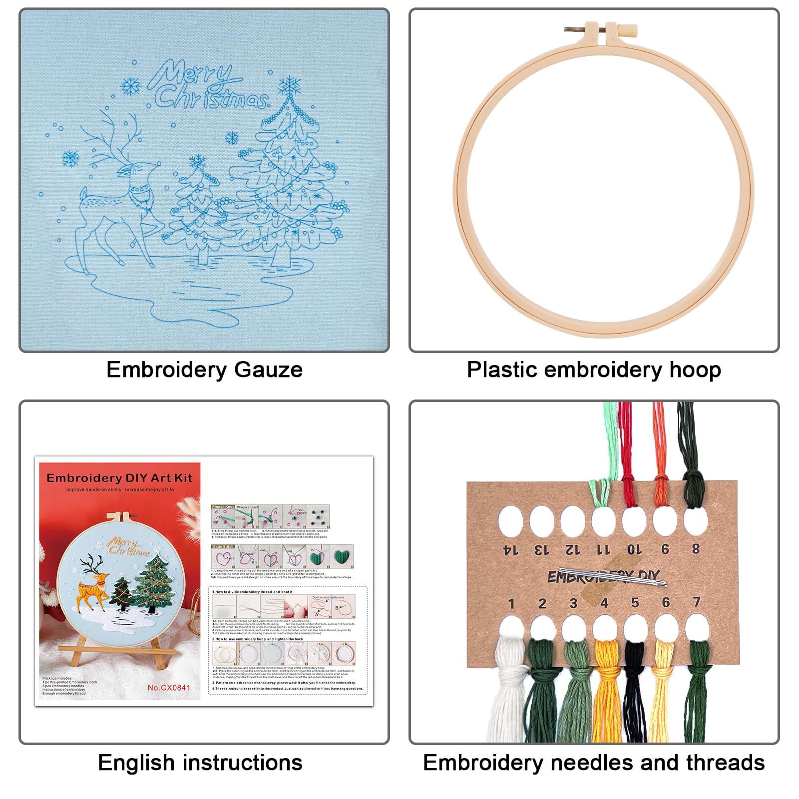 JSRQT Noël Kit De Point De Croix 3 Pièces Broderie Complet Débutant