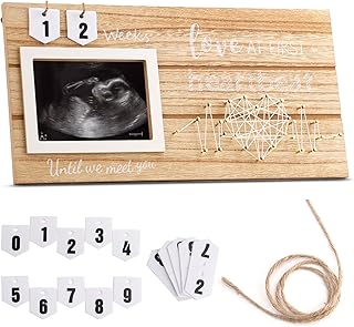 Love at First Heartbeat Frame, Wooden Photo Frames with Countdown Weeks Standard 4x3 inch Gender Reveal Baby Photo Frames, Pregnancy Announcement Photo Frame for Expecting Parents Nursery Decor