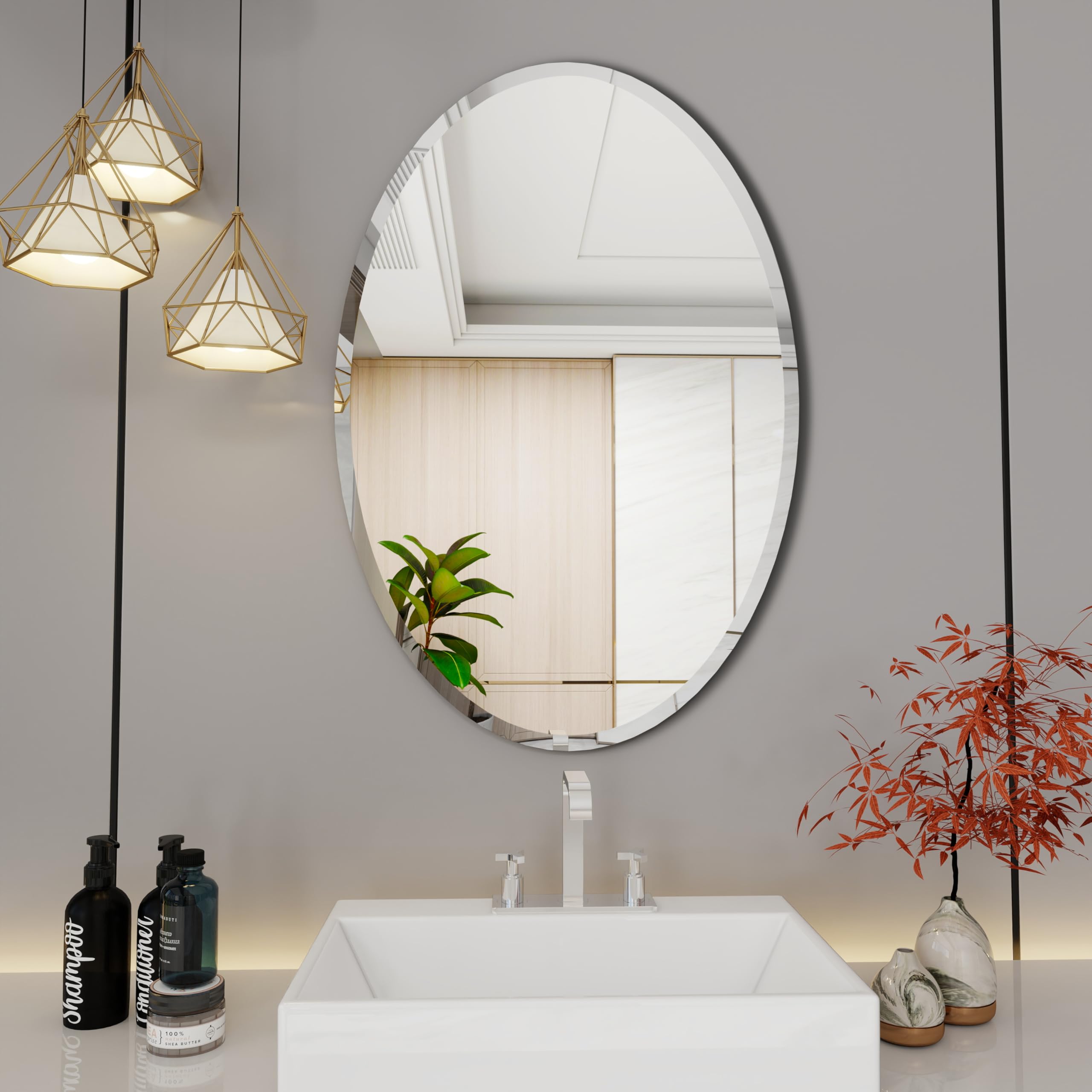 Oval Bathroom Mirror, 20X28 inch Oval Frameless Mirror, Frameless Mirrors for Bathroom,Beveled Bathroom Mirror.