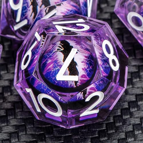 Miniatura 7 de KERWELLSI Float Beholder Eye - Juego de dados DND de resina con caja de regalo, 7 dados de núcleo líquido de borde afilado, dados poliédricos
